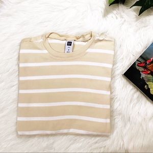 Gap Latte Cream and White Striped Long Sleeved Tee